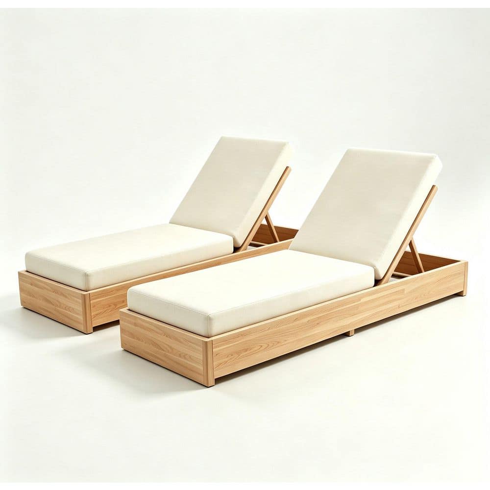 2-Piece Light Teak Acacia Wood Armless Outdoor Patio Chaise Lounge with Cream Cushions price history on PriceWatchPro