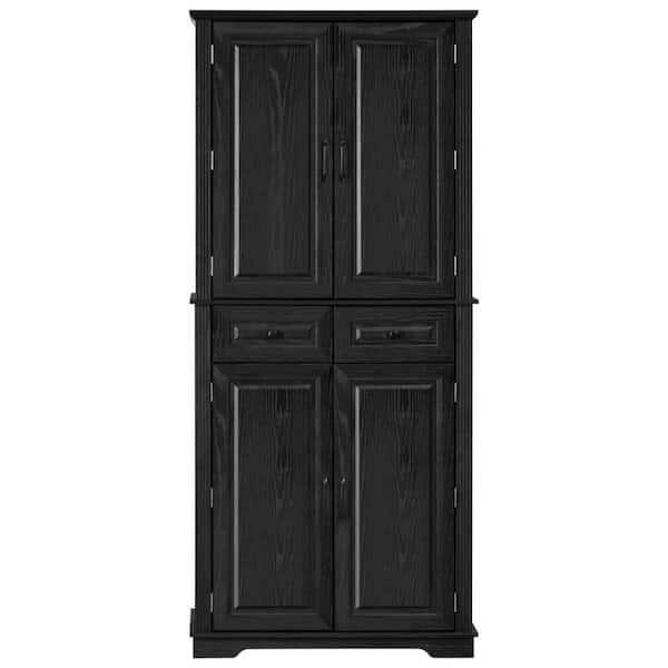71in White Embossed Tall Kitchen Pantry Cabinet with 3 Pull Out Cabinet Organizers