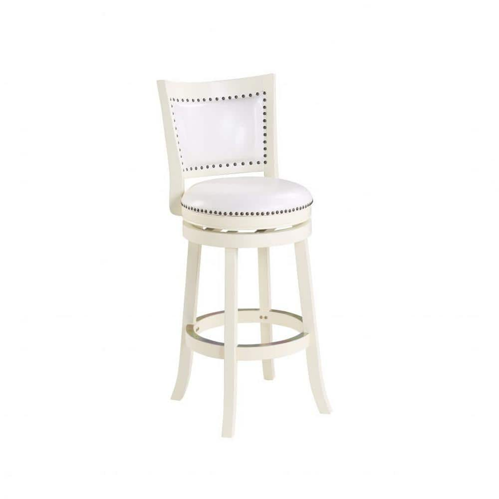 Boraam Bristol 29in. High Back Swivel Wood Bar Stool  Distressed White