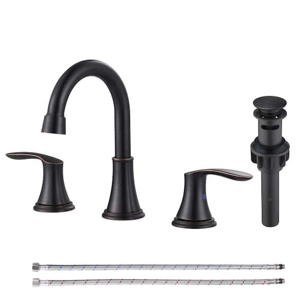 8 in. Widespread Double Handle Bathroom Faucet with Drain Kit Included and Supply Line in Oil Rubbed Bronze