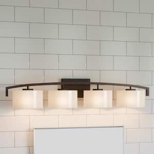 Burye 4-Light Oil Rubbed Bronze Vanity Light with Etched White Glass Shades