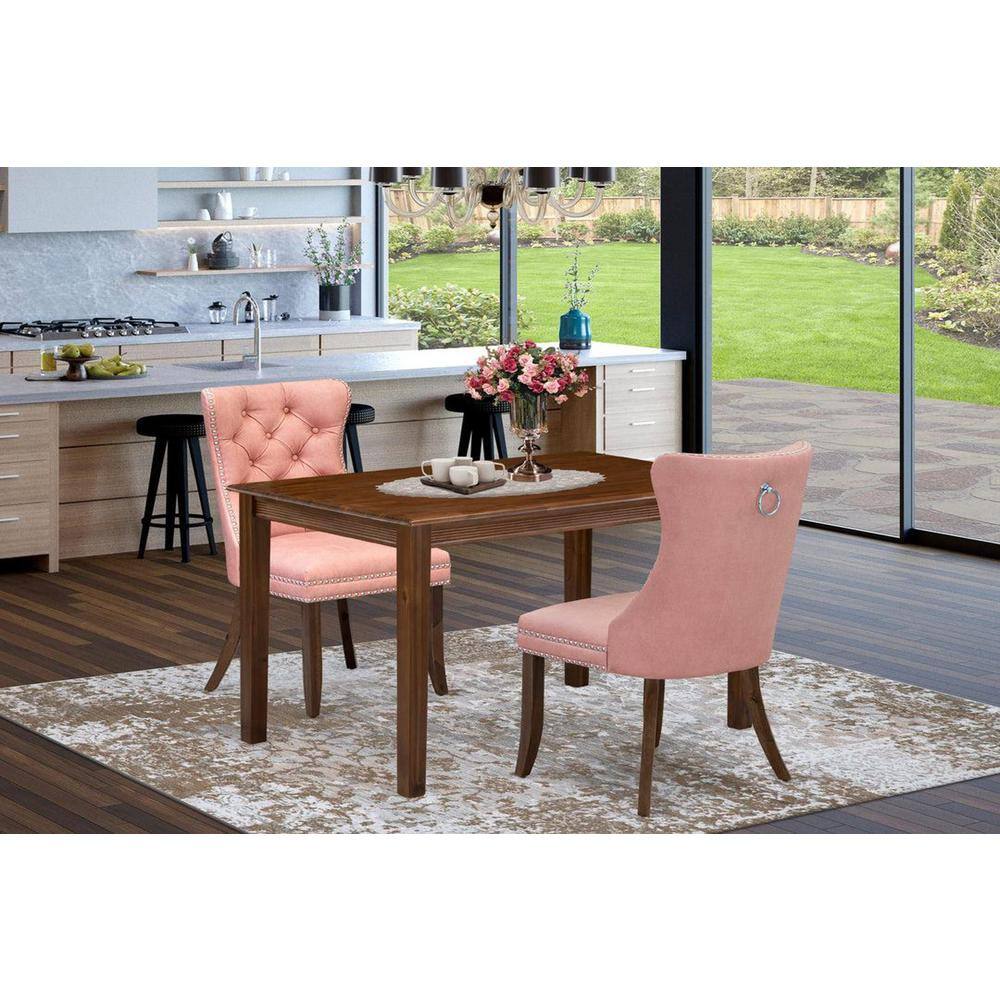 3-Piece Antique Walnut Finish Rectangular Solid Wood Top Dining Table Set