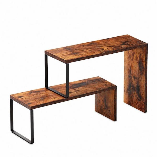 2-Piece Rustic Brown Stackable Countertop Cabinet Shelf Organizer for Pantry Storage Coffee Station Kitchen