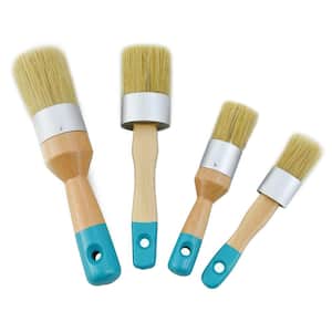 4 Pieces Chalk and Wax Paint Brush, Reusable Flat and Round Chalked Paint Brush Set with Bristles12 x 4.7 x 1.6 inches