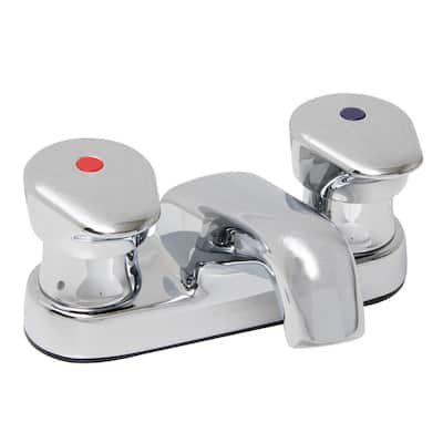 Easy Push 4 in. Centerset 2-Handle Metering Bathroom Faucet in Polished Chrome