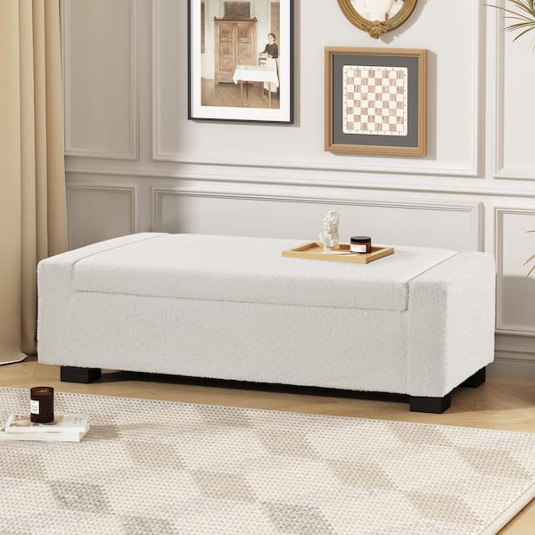 CHRISTOPHER KNIGHT HOME Betts Modern White Boucle Fabric Upholstered Rectangular Storage Ottoman
