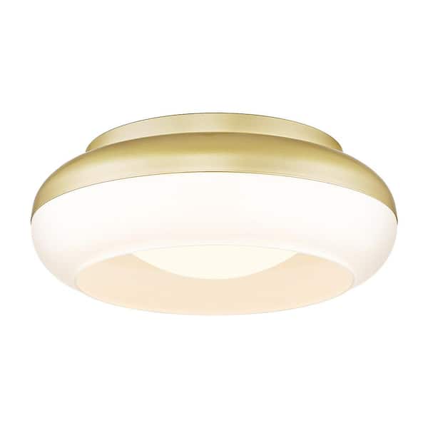 JAZAVA 15 in. 18-Watt Modern Antique Gold Integrated LED Flush Mount with Milky White Glass