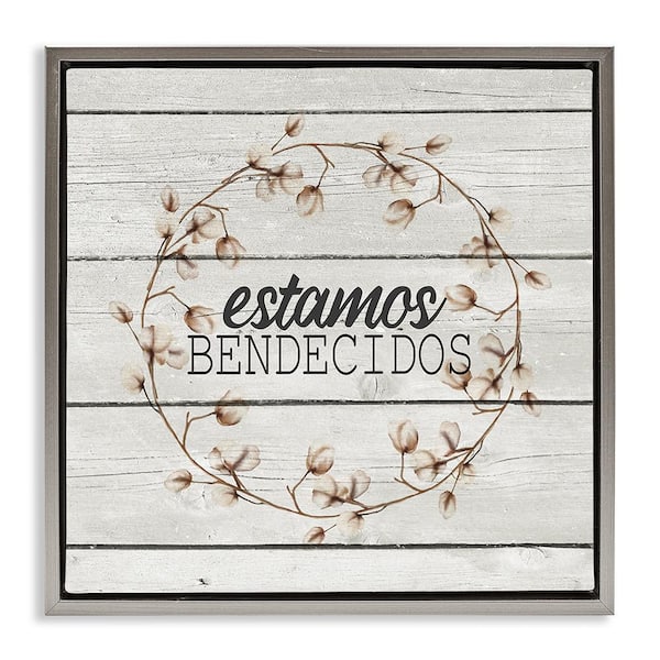 Stupell Industries Cotton Welcome Wreath by Kim Allen Gray Floater Frame Typography Graphic Art Print 18 in. x 18 in.