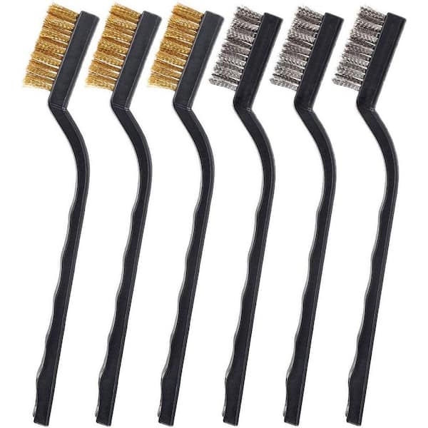 KIWDZFU 3.98 oz. Brass and Stainless Steel Wire Brush Set with Curved Handle for Cleaning Welding Slag and Rust 6-Pieces