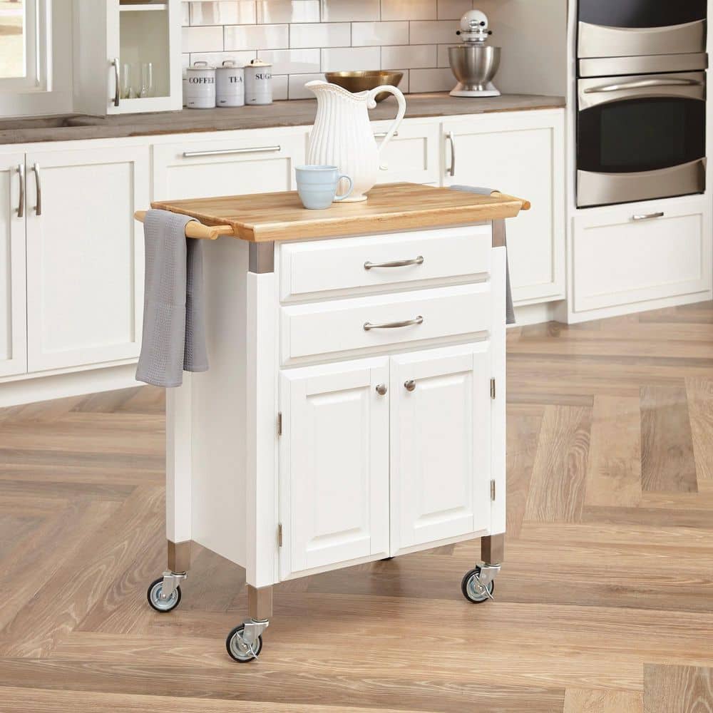 Classic White Butcher Block Kitchen Cart with Storage, 36"x11.75"