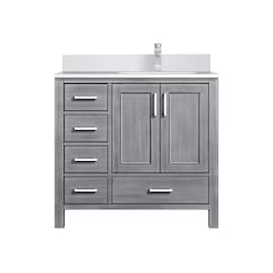Jacques 36 in. W x 22 in. D Right Offset Distressed Grey Bath Vanity, Cultured Marble Top, and Faucet Set