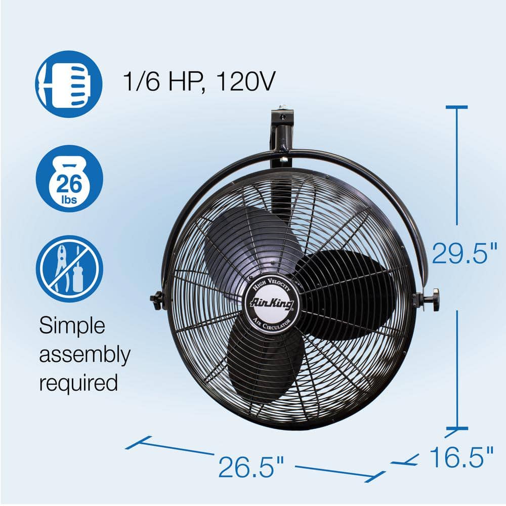 Air King 20-Inch Black Steel Wall Mounted Fan