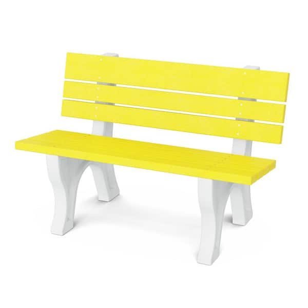 Wildridge Heritage 4 ft. Lemon Yellow and White HDPE Plastic Outdoor Park Bench