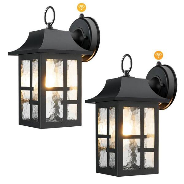 INFINITEINSPIRE HOME LLC 2-Light 8.5 in. Black Dusk to Dawn Outdoor Wall Lantern Sconce with No Bulbs Included