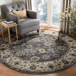 Lyndhurst Gray/Cream 7 ft. x 7 ft. Round Geometric Speckled Floral Area Rug