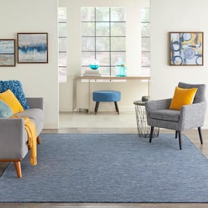 Positano Navy Blue 10 ft. x 14 ft. Solid Contemporary Indoor/Outdoor Patio Area Rug