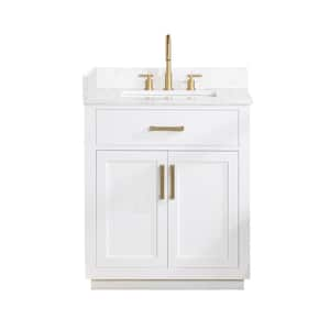 Gavino 30 in. W x 22 in. D x 34 in. H Bath Vanity in White with Grain White Composite Stone Top