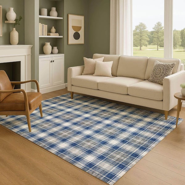 Mayfield Premium Machine Washable Abstract AMF1817 Navy 9 ft. x 12 ft. Area Rug