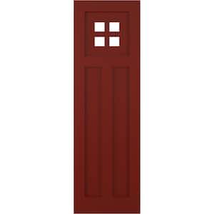 15 in. x 34 in. True Fit PVC San Antonio Mission Style Fixed Mount Flat Panel Shutters Pair in Pepper Red
