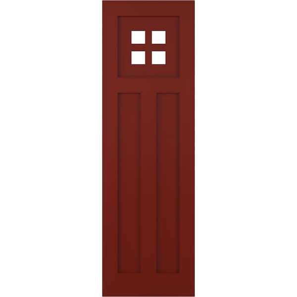 Ekena Millwork 18 in. x 58 in. True Fit PVC San Antonio Mission Style Fixed Mount Flat Panel Shutters Pair in Pepper Red