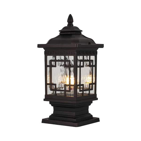 1 Light Black New Chinese Style Aluminum Hardwired Outdoor Waterproof Post Light with No Bulbs Included