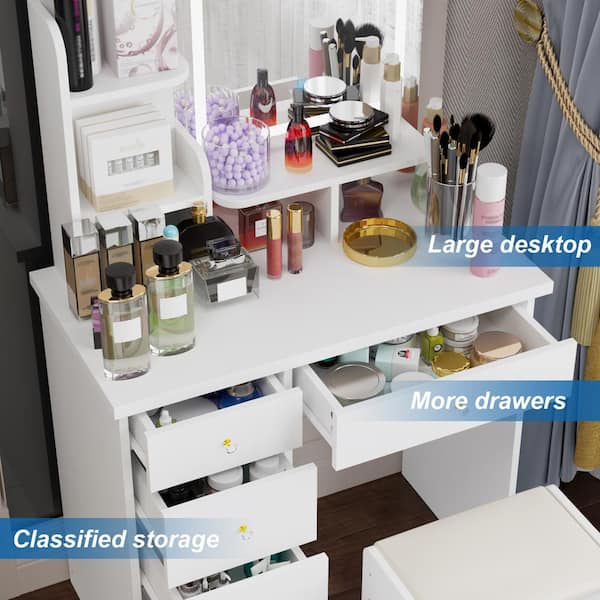 FUFU&GAGA 5-Drawers White Makeup Vanity Sets Dressing Table Sets