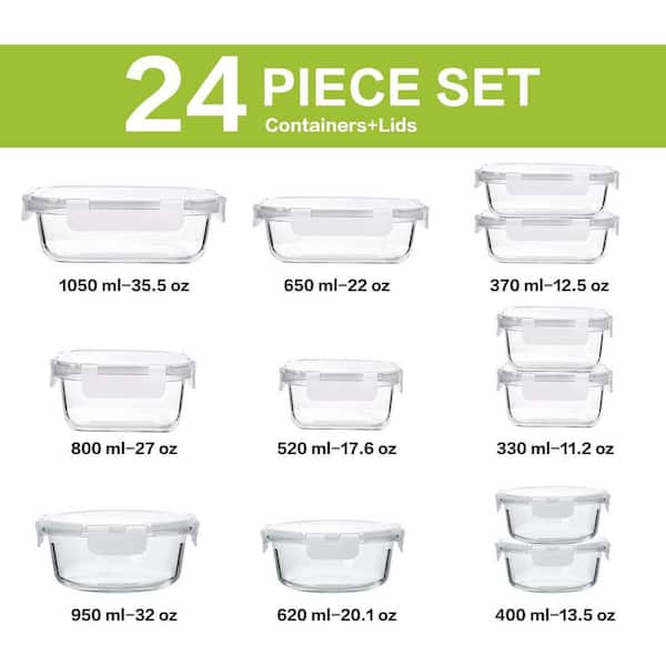 Aoibox 24-Piece Glass Food Storage Containers with Upgraded Snap