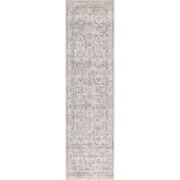 Unique Loom Central Portland Rug Ivory/Gray 2' 2 x 6' 1 Runner Border  Traditional Perfect For Bathroom Hallway Mud Room Laundry Room