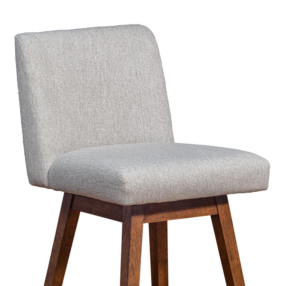 Taupe Fabric and Brown Oak Swivel Accent Chair