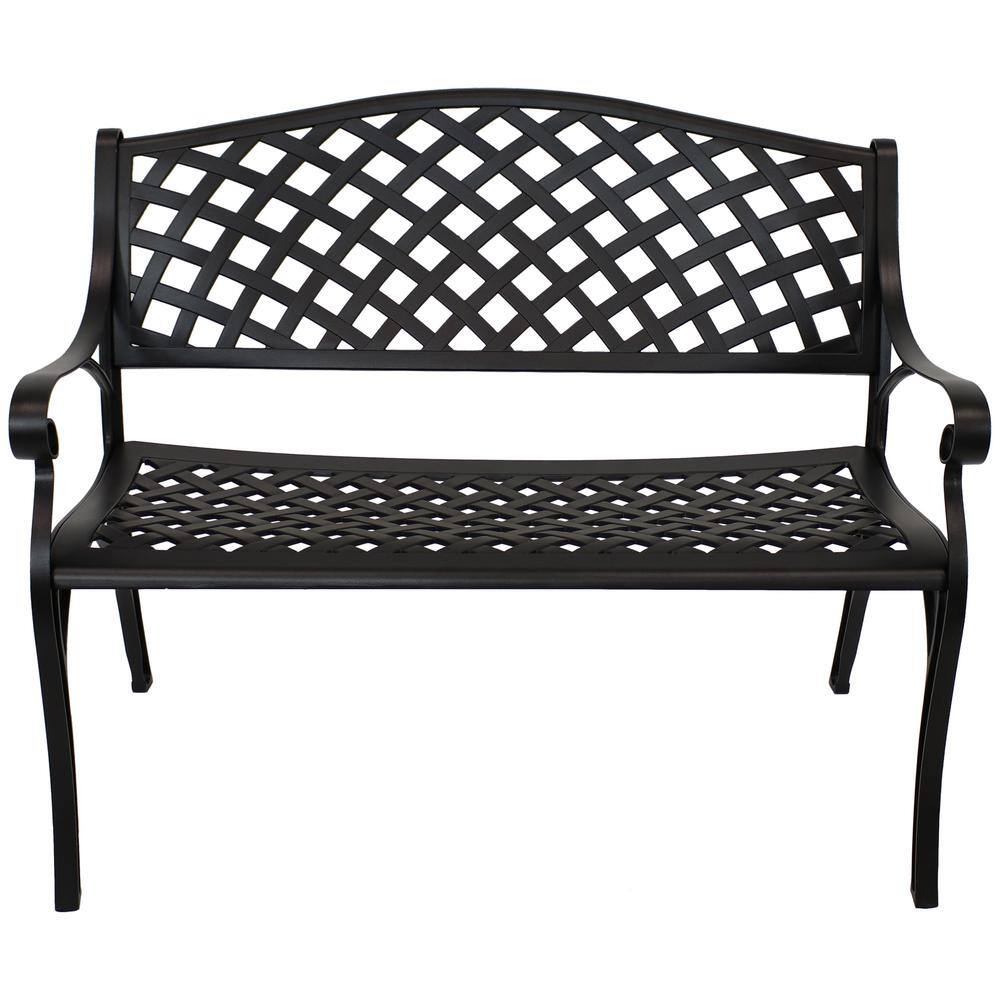 Sunnydaze Black Cast Aluminum Double Seating Lawson Bench