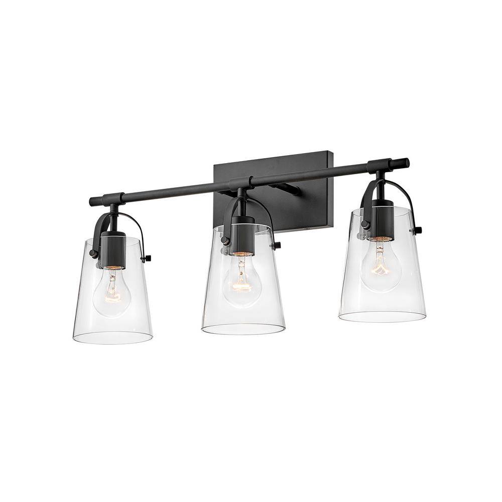 Foster Black and Clear Glass 3-Light Vanity Fixture