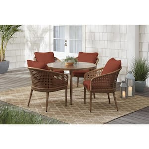 Coral Vista 5-Piece Brown Wicker and Steel Outdoor Patio Dining Set with CushionGuard Quarry Red Cushions
