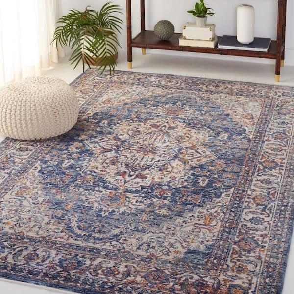 Heirloom 2 ft. x 4 ft. Navy/Ivory Border Distressed Area Rug