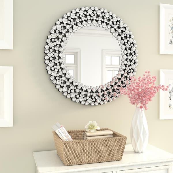 THKSHOUZ Silver 34 in. W x 34 in. H Modern Round Glass