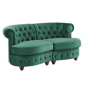 69 in. Green Velvet Tufted Scroll Arm Chesterfield Curved 2-Seat Loveseat