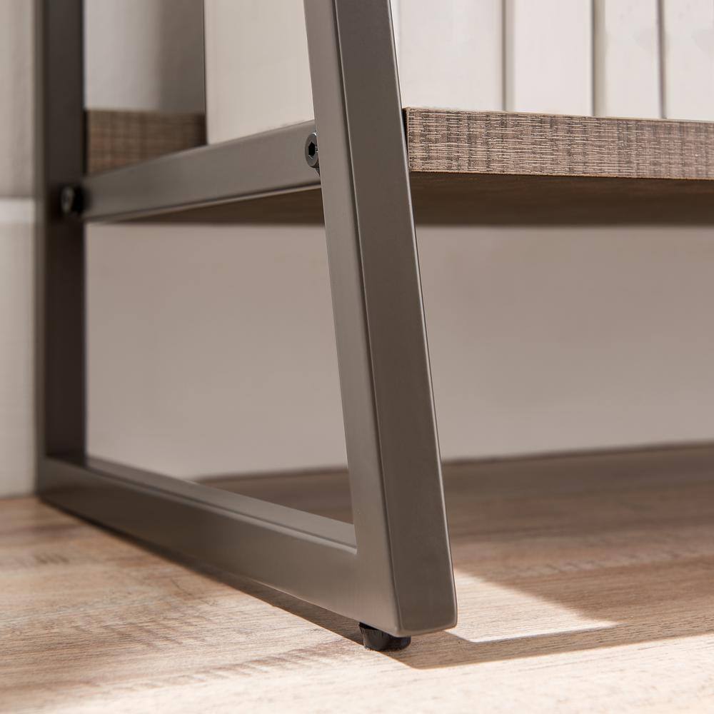 Gunmetal Gray and Rustic Oak Stepped Tier Bookshelf