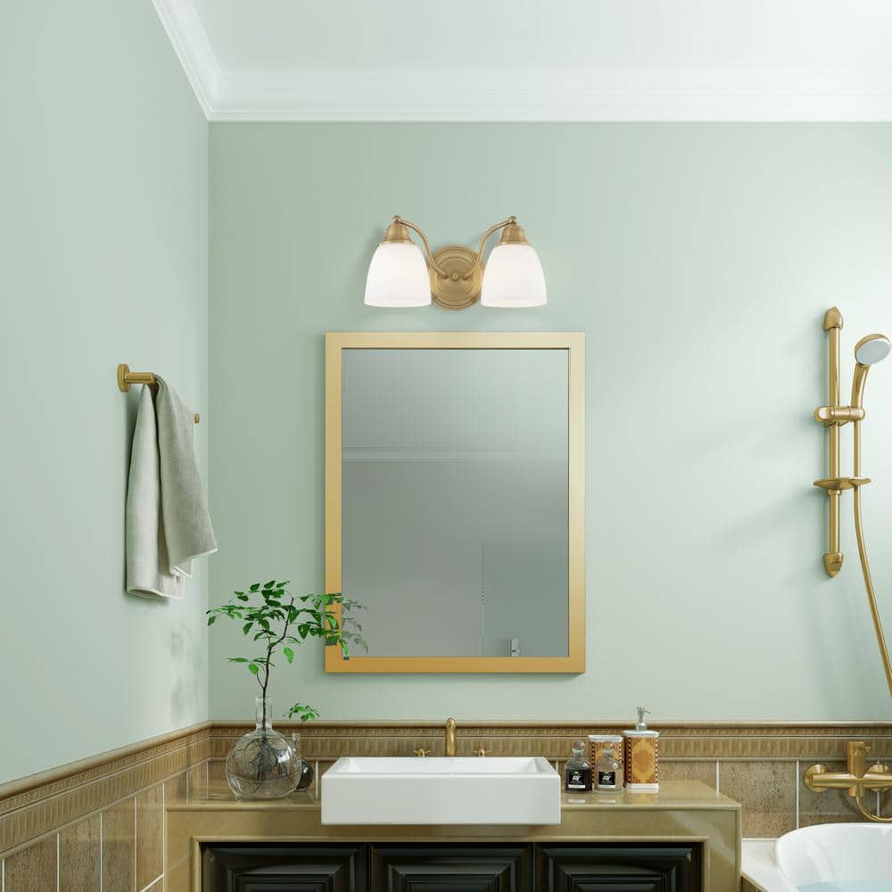Somerville Antique Brass 2-Light Vanity with Satin Opal White Glass