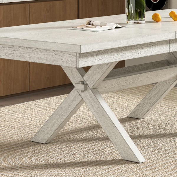 7-Piece Extendable Dining Table Set for 6, Gray Farmhouse Style Wood Table with Leaf and X-Back Design Chairs