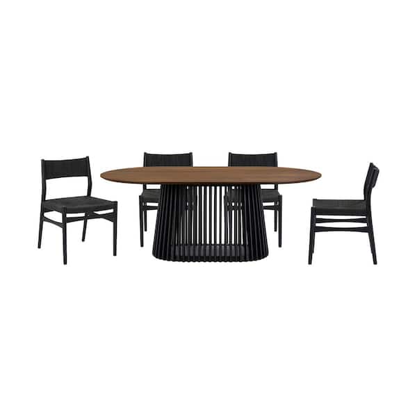 Pasadena Erie 5-Piece Oval Walnut Wood Top Dining Room Set Seats 4