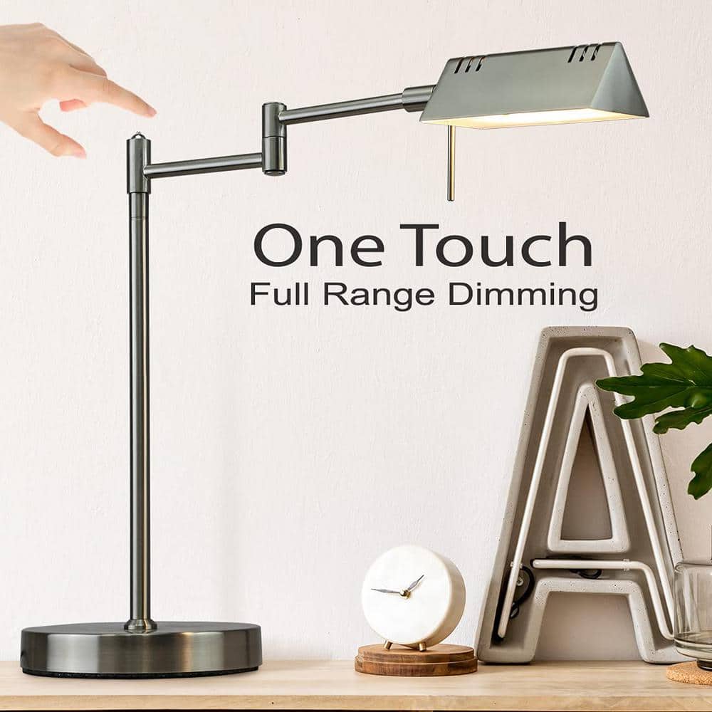 Silver Adjustable LED Pharmacy Table Lamp with Frosted Glass Shade