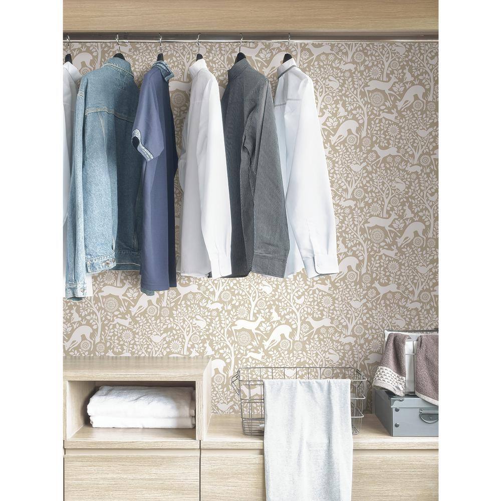 Cream and Taupe Woodland Animal Peel and Stick Wallpaper