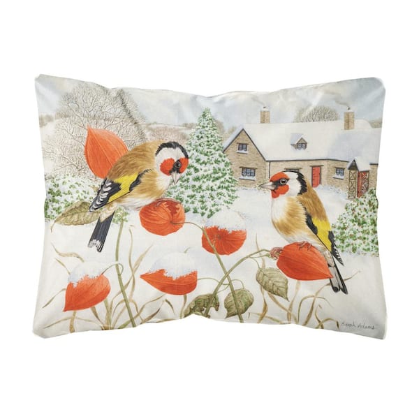 Caroline's Treasures 12 in. x 16 in. Multi-Color Lumbar Outdoor Throw Pillow European Goldfinches Fabric Decorative Pillow