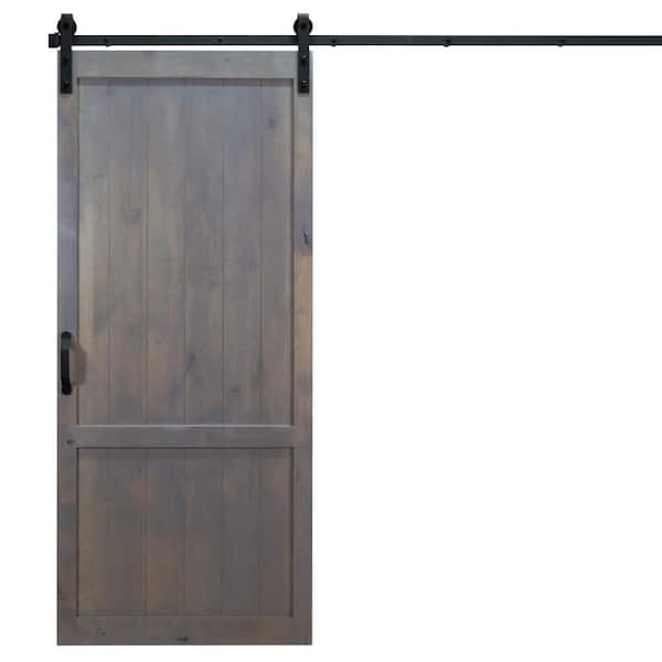 Dogberry Collections 36 in. x 84 in. Country Vintage Ash Gray Alder Wood Interior Sliding Barn Door Slab with Hardware Kit