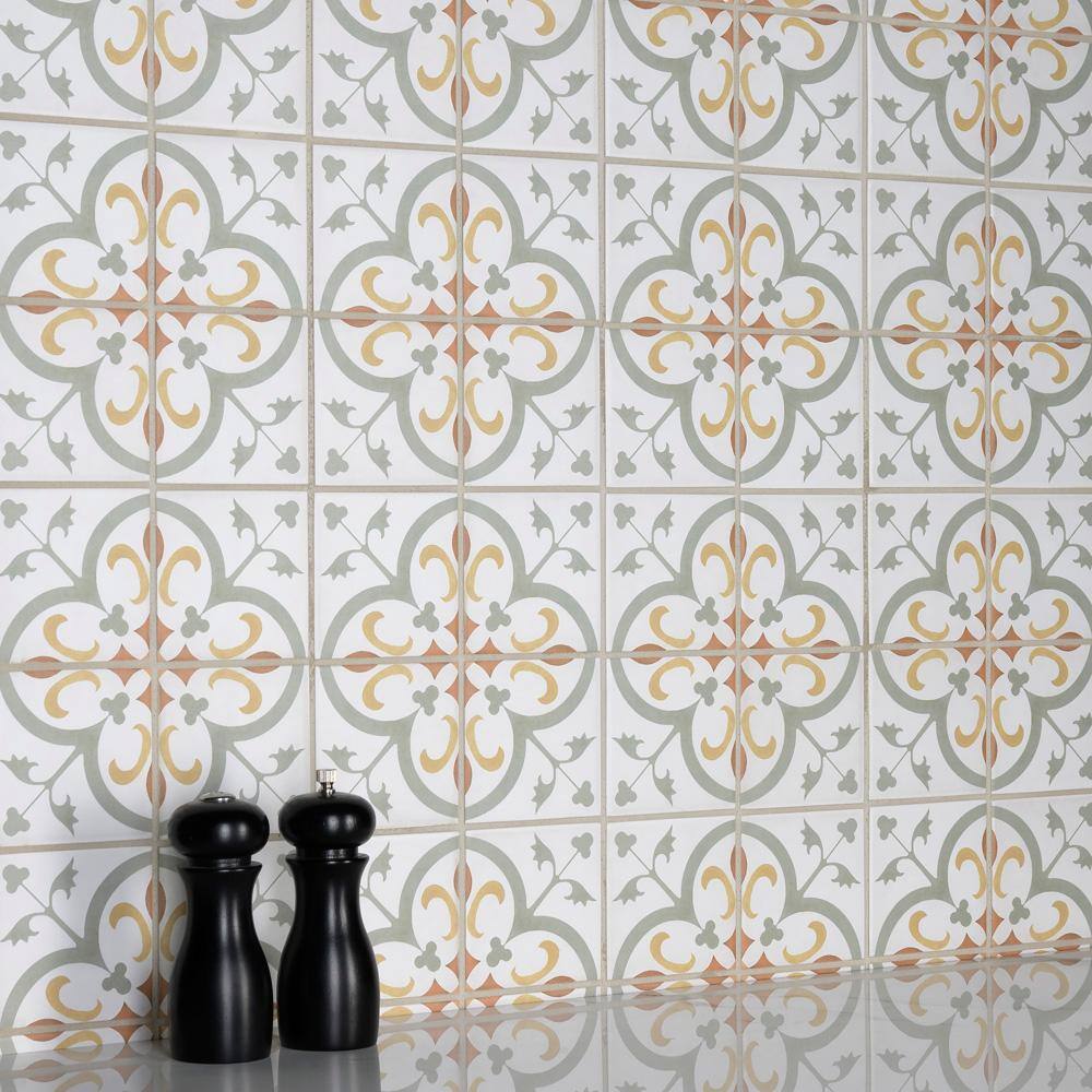 Revival Mini Memory 4" x 4" Off-White Ceramic Patterned Tile