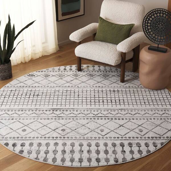 Temple 7 ft. x 7 ft. Ivory/Gray Tribal Round Rug