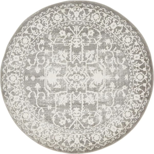 Unique Loom New Classical Olympia Gray 4' 0 x 4' 0 Round Rug
