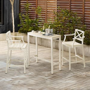 Humphrey 3 Piece 55 in. Cream Alu Outdoor Patio Dining Set Pub Height Bar Table Plastic Top With Bar Chairs For Balcony