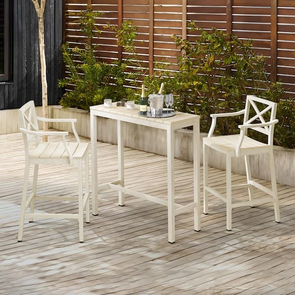 LUE BONA Humphrey 3 Piece 55 in. Cream Alu Outdoor Patio Dining Set Pub Height Bar Table Plastic Top With Bar Chairs For Balcony