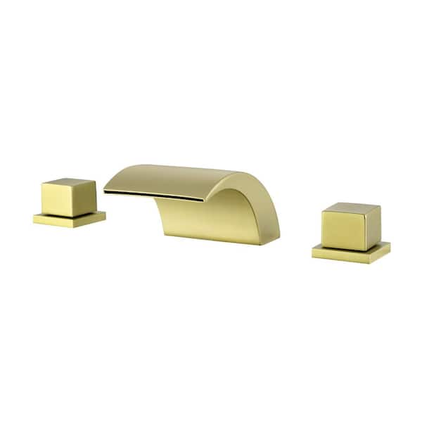 Mondawe Narrow 8 in. Widespread Double Handles 3.94 in. W Spout Waterfall Bathroom Faucet in Brushed Gold