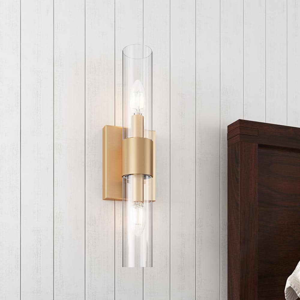 2-Light Vintage Brass Wall Sconce with Clear Glass shade Industrial Antique